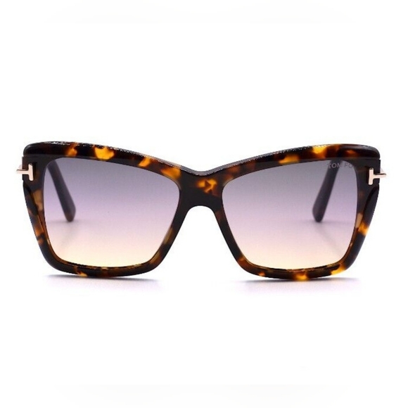 NEW TOM FORD WOMEN HAVANA SQUARE SUNGLASSES TF849 55B SUNGLASSES LEAH FT849/S - Picture 2 of 4